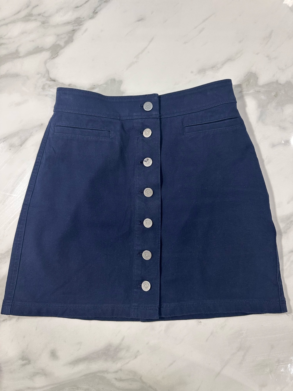 WILFRED FREE ARITZIA Navy Blue Classic Button-Down A-Line Mini Pencil Skirt Sz 2